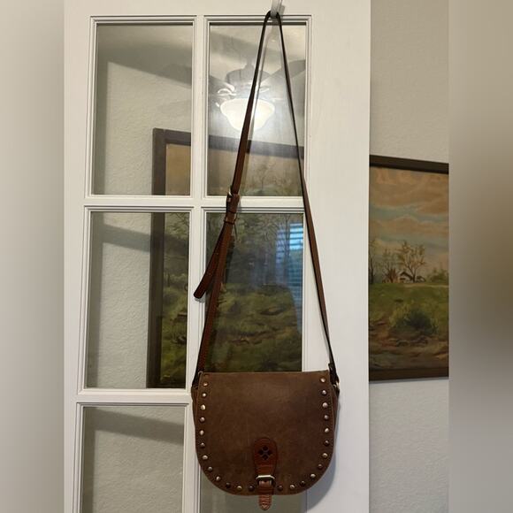 Patricia Nash Isola Flap Saddle Bag Crossbody Whiskey Brown - Picture 3 of 11